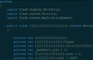 図-21 CVE-2015-5122を悪用するSWFファイルの一部
（難読化されている）